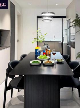 岩意板桌椅NGF组合式纯黑色小户型家创用极简意网红轻奢餐长方形