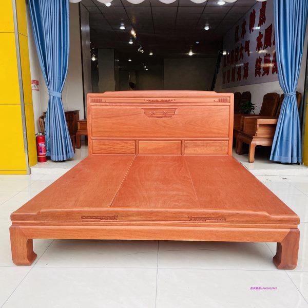 金花梨木大床红木双人床新中式1.8米大脚床结婚床1.5M缅花色家具