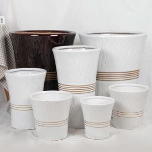 冰咲园艺大号种树白色花盆陶瓷简约高筒落地客厅庭院兰花盆欧式