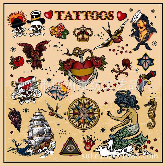 2014新品海盗纹身TATTOOS欧美创意涤纶浴帘大版平网浴帘