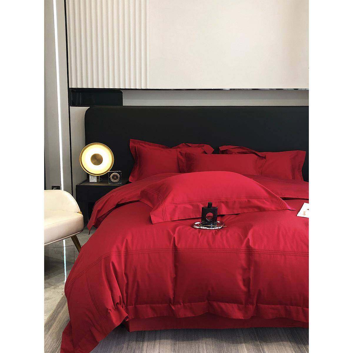 罗兰家纺结婚铺床上用品大红简约四件套备婚庆纯色100纯棉长绒棉,纺织面料/辅料/配套,纺织机械配件,淘宝优惠券,粉丝福利购,淘宝优惠卷