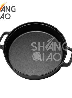 出口铸铁平底锅家用加厚无涂层不粘双耳生铁烙饼牛排牛扒煎锅30cm
