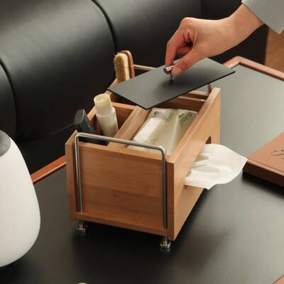 斗合中古风木家客用室卧厅纸巾盒创意多功能遥控器收674纳实抽纸