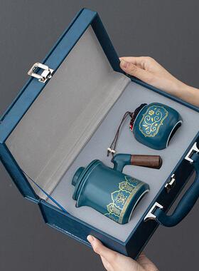 茶具套装快16639O客一壶四杯陶瓷户式外便杯携整套旅行功夫礼品LG