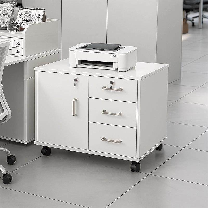 工位文件柜办公桌侧边置物柜桌下收纳储物柜带锁抽屉打印机置物架