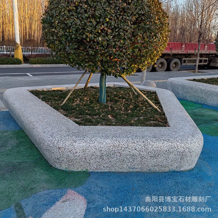 花岗岩石雕树池光面异型石材灰色公园大理石树池坐凳厂家发货