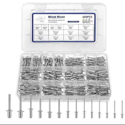 抽芯铆钉600pcs铝制拉钉铆钉套装组合开口型扁圆头抽芯铆钉盒装