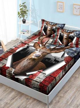 动物鹿床笠三件套ebay枕套床罩外贸床垫保护套