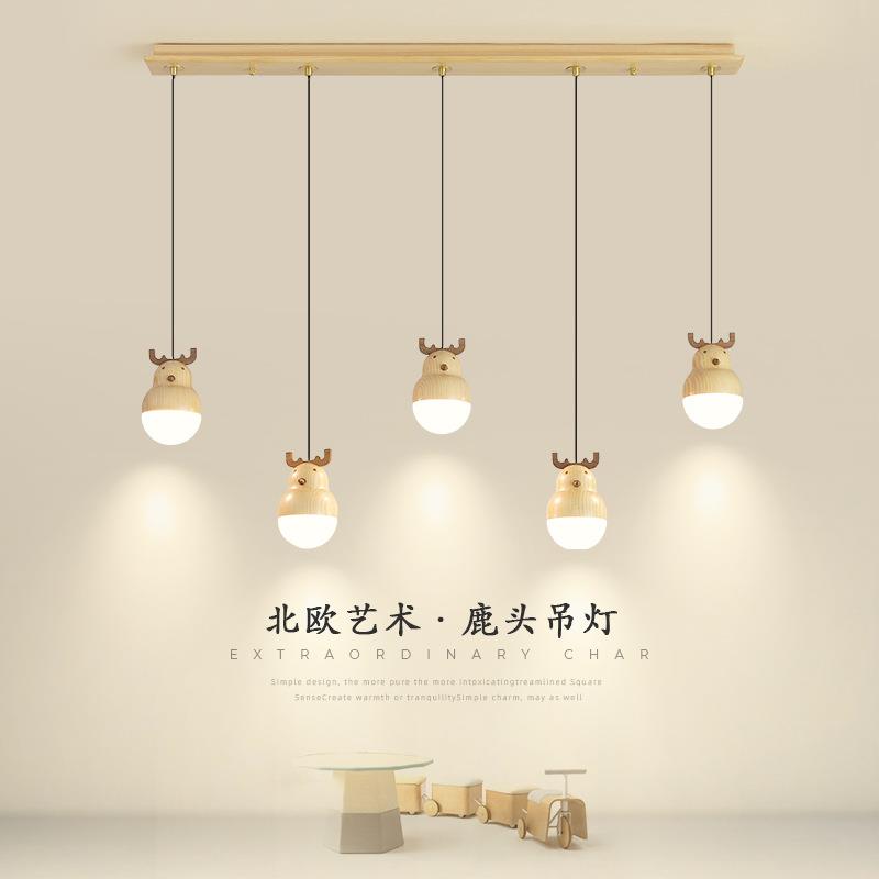 餐厅吊灯现代简约创意雪人卧室床头小吊灯北欧实木饭厅吧台灯具