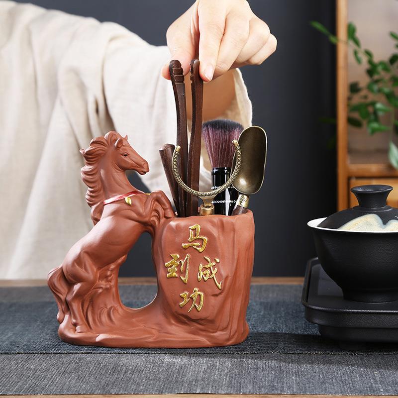 茶道六君子茶具配件黑檀木紫砂红泥马道桶茶夹茶勺茶针茶配件套装