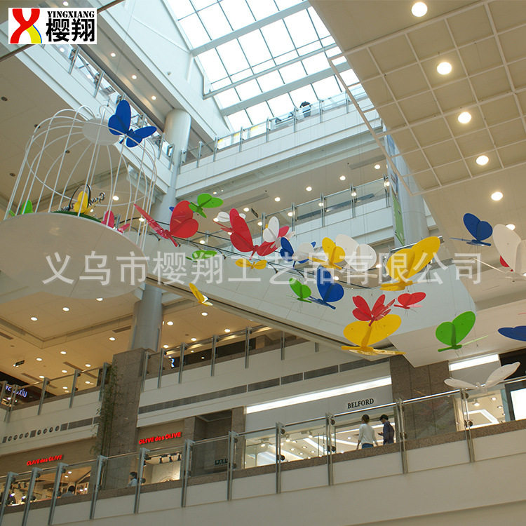 亚克力墙贴蝴蝶挂饰商场中庭春季美陈装饰橱窗背景布置