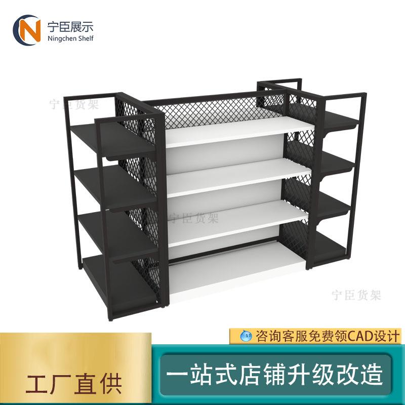 创意文具店便利店货架展示架黑色铁艺落地中岛流水台外贸服饰展架