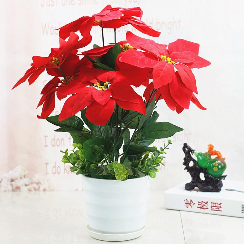 绿植一品红假花草塑料花客厅室内装饰绿色植物落地盆栽摆设件