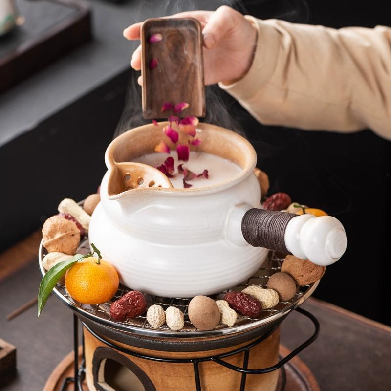 原矿陶土炭炉罐罐煮奶茶壶围炉煮茶套装户外烤奶煮梨茶粥陶瓷罐壶