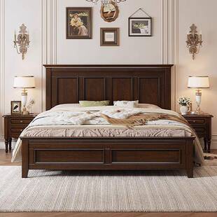 美式纯实木床复古乡村1.8m双人床2米x2米大床主卧1.5单人面包桥床