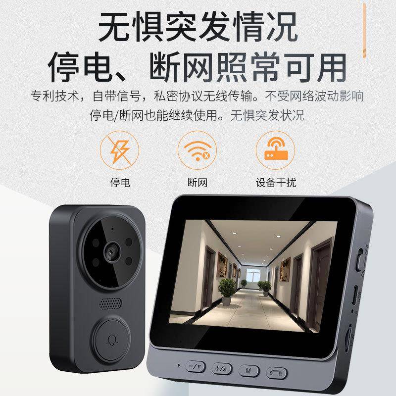 防盗可视门铃免布线家用双向对讲监控显示屏无线连接无需网络
