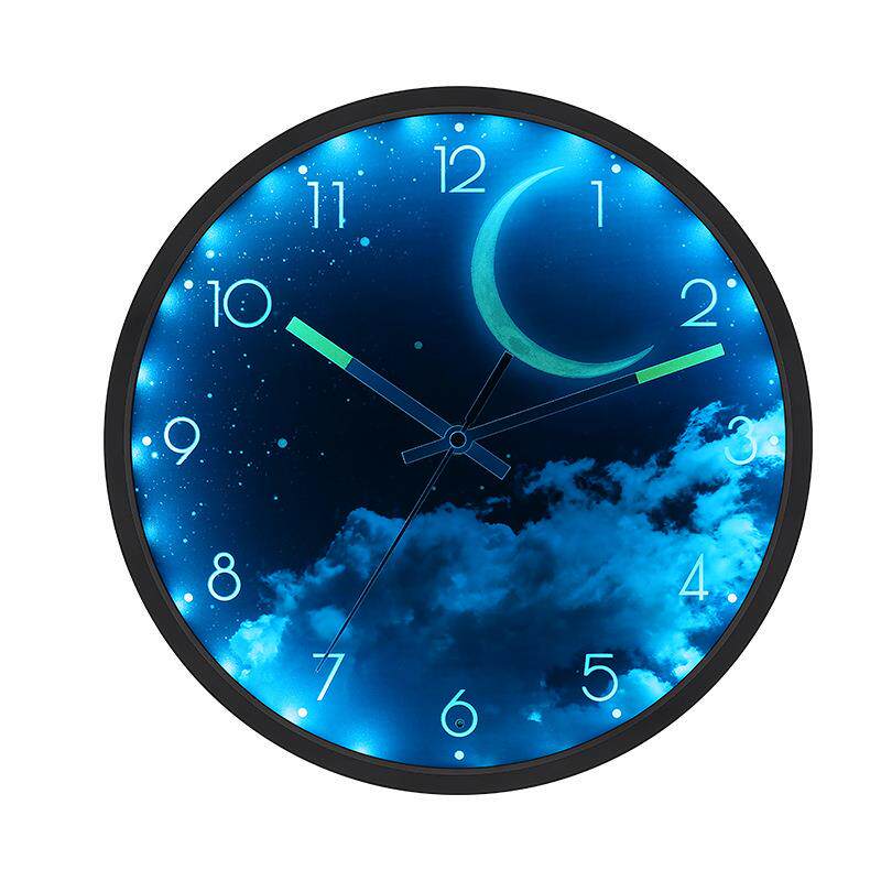 智能声控夜光挂钟客厅家用轻奢石英钟静音创意LED发光挂墙钟表发