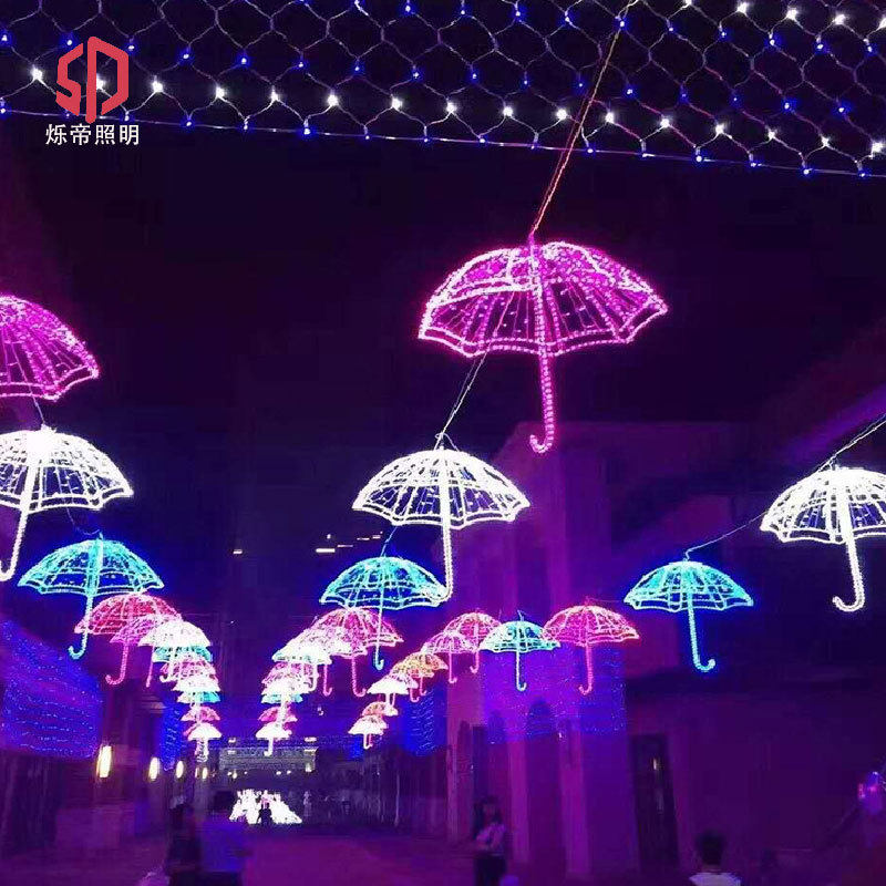 LED发光雨伞造型过街灯节日亮化走廊过道步行街超亮挂树雨伞灯