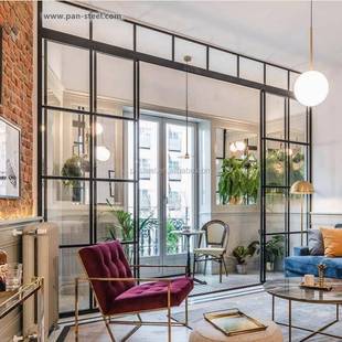 上海老钢窗法式简约细格子窄边玻璃门冷轧钢框架结实耐用