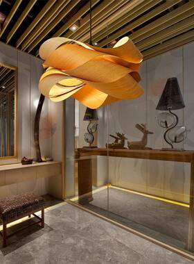 新中式创意皮吊木灯客厅卧室东南餐厅客栈过71181现代道简约装亚