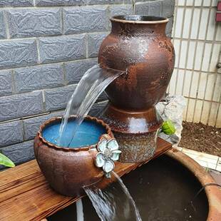 法鱼缸庭院生古态陶缸瀑布流水罐环流SDZ水造景冲氧循过滤摆件