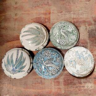 家居青花瓷手绘陶瓷首饰盒牙线收纳罐家用中式复古桌面摆件