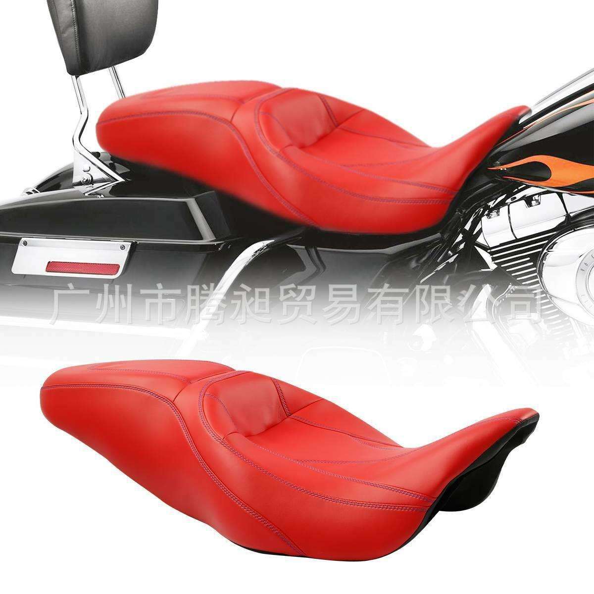 适用于哈雷路王滑翔CVO蓝色拼接线连体驾驶员乘客座椅2009-2020