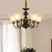 LED美式 吊灯简约餐厅5头全铜灯具黑擦金艺术客厅卧室铜灯H073