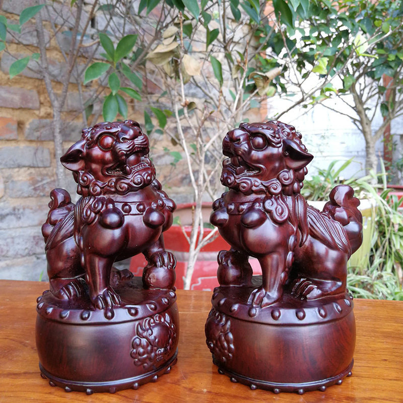黑檀木站鼓狮子摆件开业乔迁新居木质工艺品招财狮子摆件
