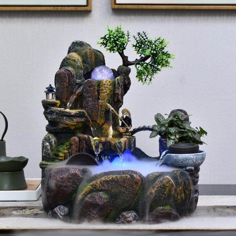 造景微盆景摆件加湿器高山室内山水流水假山养鱼鱼缸景观小桥喷泉