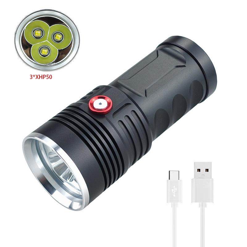 新款XHP50手电筒USB充电铝合金LED户外手电3灯P50小钢炮手电