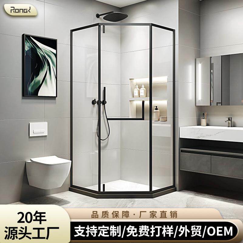 朗司极窄边钻石型形淋浴房卫生间浴室干湿分离玻璃隔断推拉门浴屏