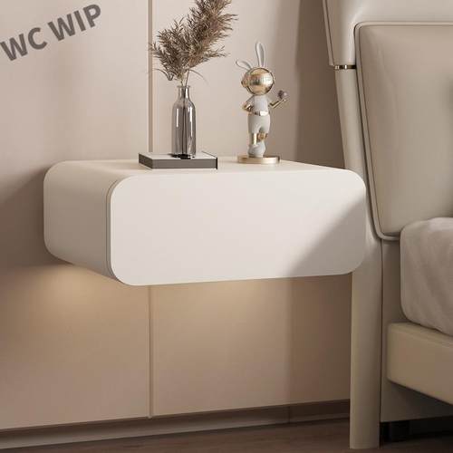 全实木悬浮床头柜床边柜极简风网红柜储物白色悬l3y