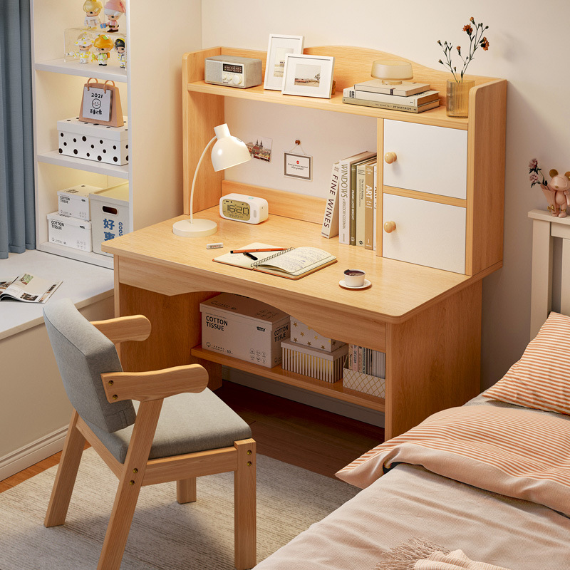 书桌学生学习桌电脑桌家用桌子简约带书架桌椅套装卧室简易写字桌