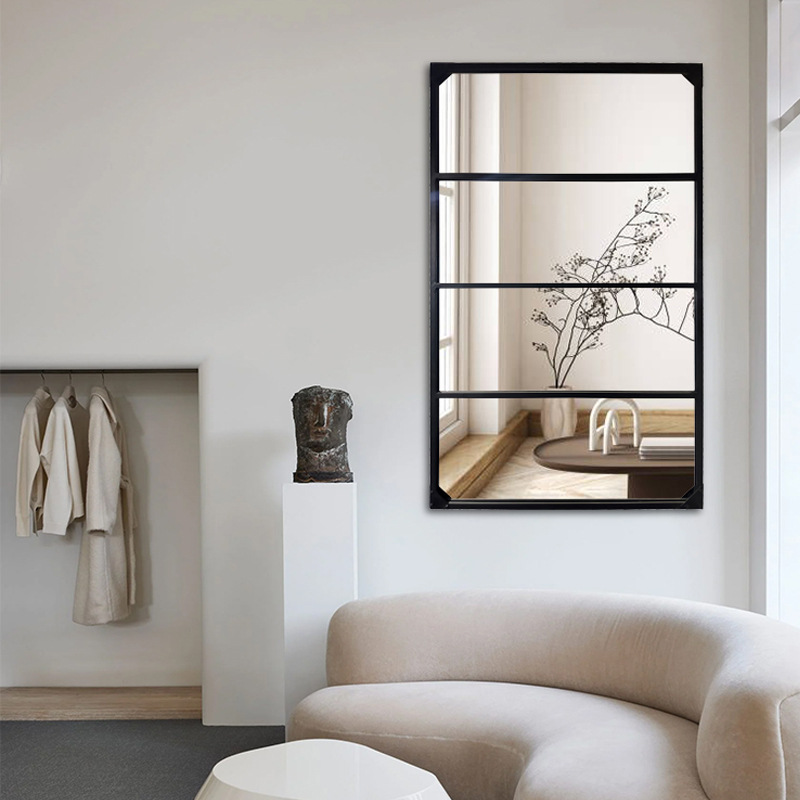 北欧现代简约方形壁挂室内家具全身穿衣镜铁艺复古玄关金属装饰镜