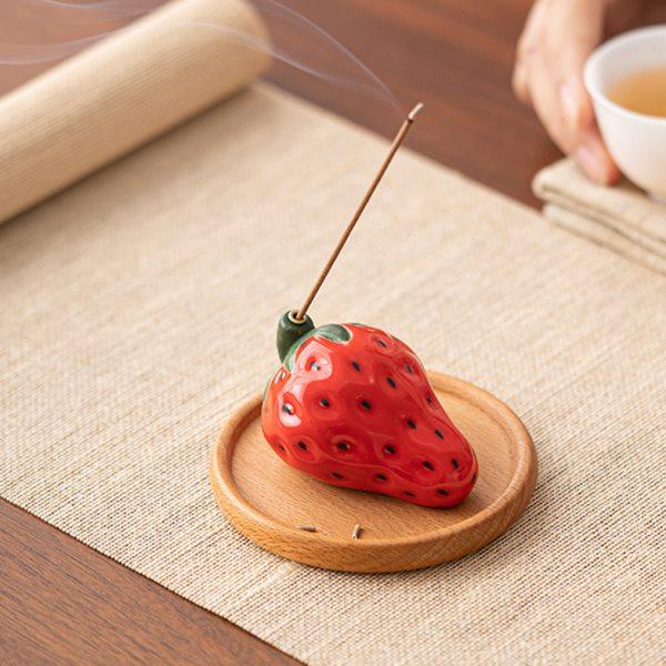 【草莓】创意陶瓷线香炉家用室内香插香座香托禅意茶桌香薰炉摆件,家居饰品,香薰炉,淘宝优惠券,粉丝福利购,淘宝优惠卷