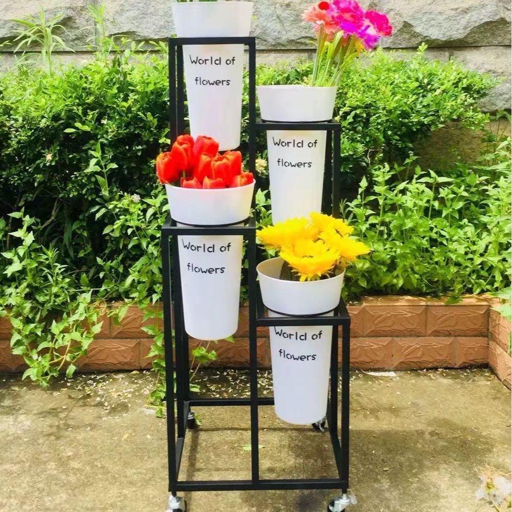 铁艺摆摊插花花架用品花杆落地阶梯多层鲜花展示架圆桶架子鲜花桶