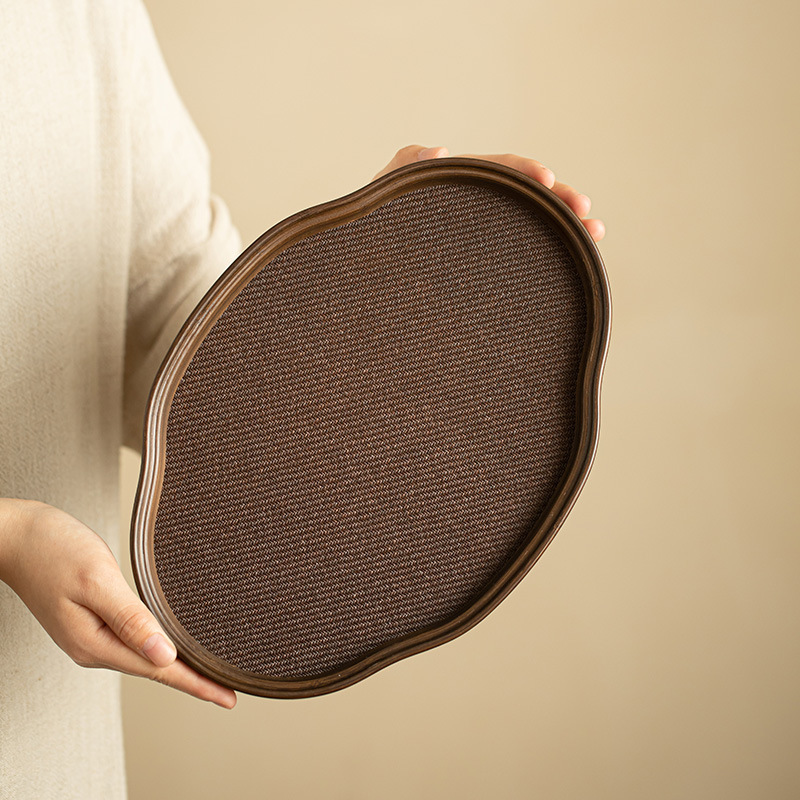 中式复古竹制海棠茶盘家用托盘壶承果盘古典茶具干泡台茶道收纳盘