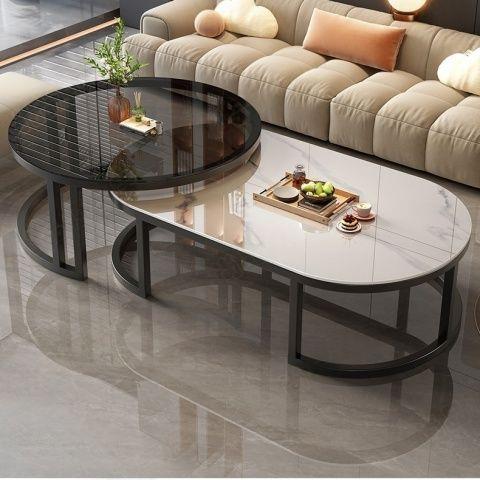 高级椭圆感家用小户型茶几现代简约轻奢客厅2025组合新款茶几岩板