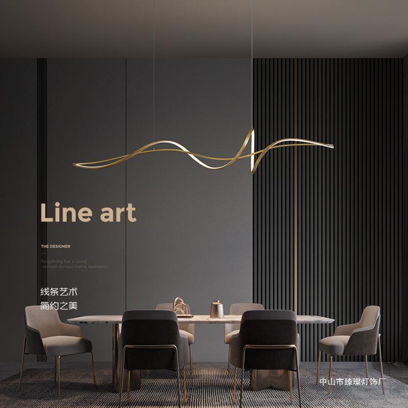 全铜 极简餐厅长条吊灯现代简约餐桌吧台灯设计师样板房一字吊灯