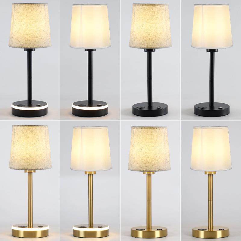 2025新款卧室台灯充电款美式复古触摸三色变光美式布艺工厂直销