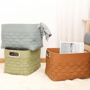 皮革手工编织收纳箱整理衣帽间马鞍革脏衣篓收纳衣柜储物换洗衣物