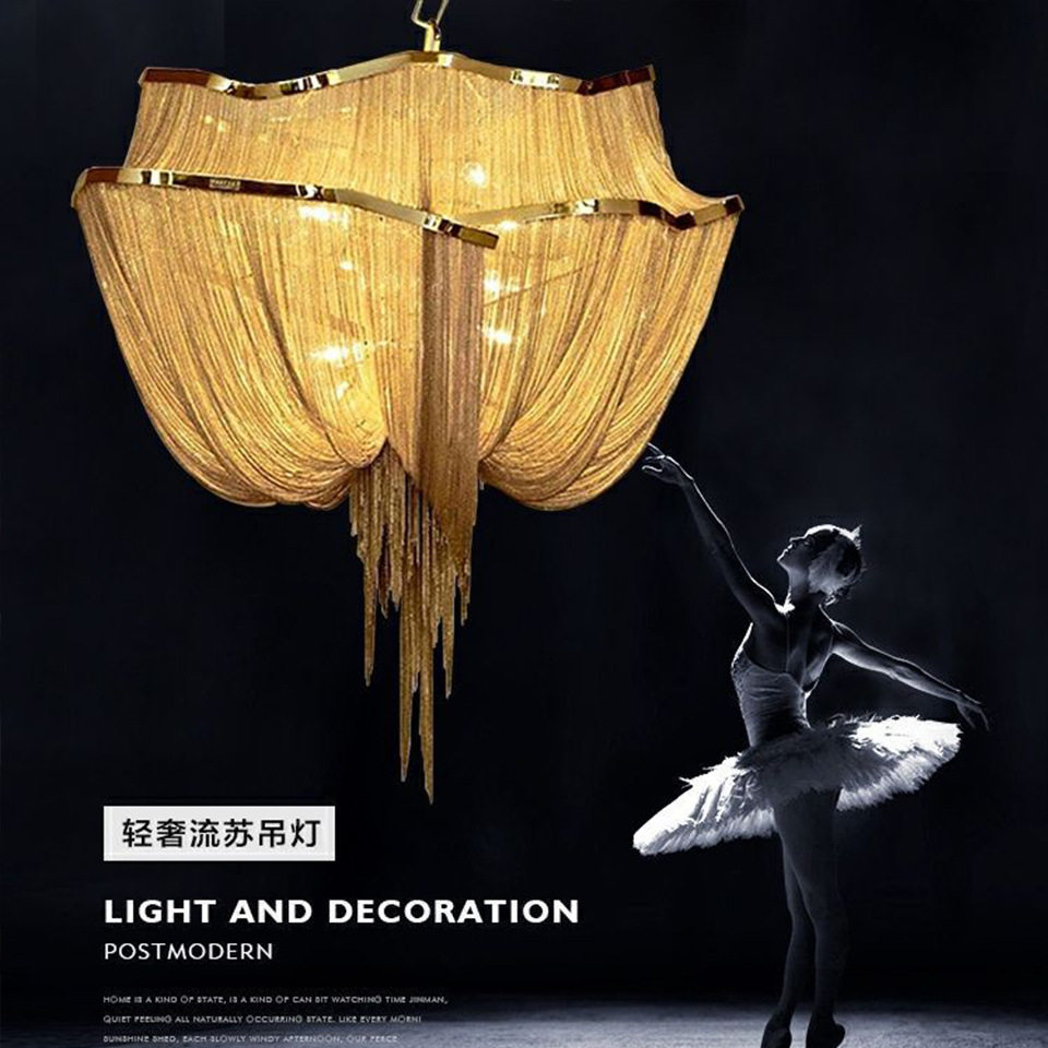 意式轻奢流苏铝链条吊灯创意个性现代酒店大堂客厅别墅复式楼梯灯