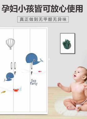 ft钢制家用印花柜储物柜阳台柜带锁卡通移门衣柜拆装推拉门收纳柜