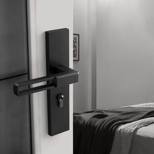 承域现代门把手室内卧室房门锁静音磁吸分体锁黑钢色家用木门锁具