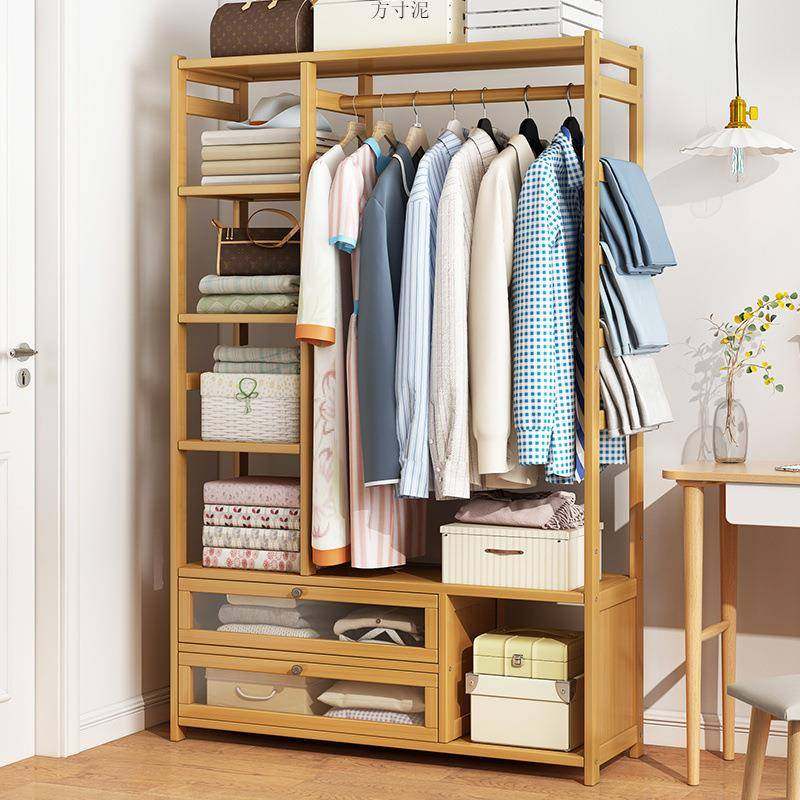 简易衣帽架实木卧室内晾挂衣架子落地包家用放衣服杆折叠置物挂架