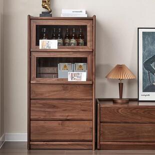 北美黑胡桃木实木斗柜客厅实木电视边柜樱桃木沙发边柜多功能酒柜