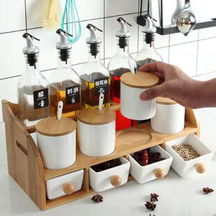 套装调料盒调味罐陶瓷罐玻璃油瓶油壶嘴密封罐调料瓶调料缸新中式