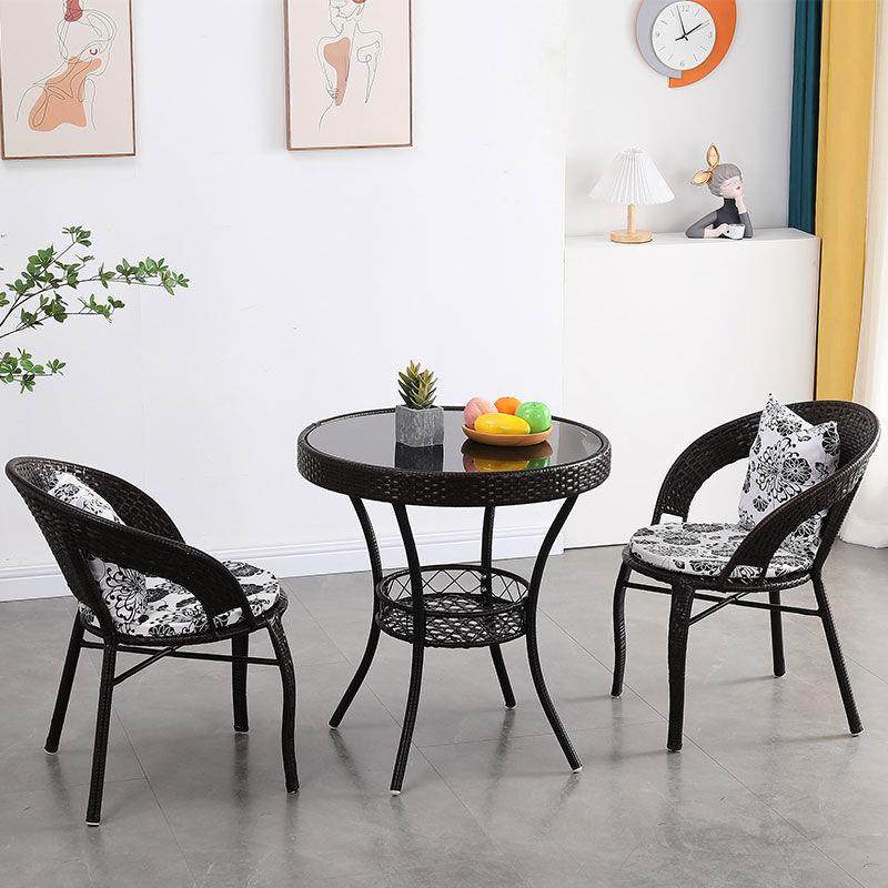 简约现代阳台藤编桌椅组合卧室户外庭花园小圆餐桌加厚款小茶几