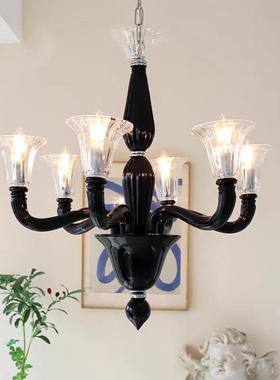 意式轻奢黑色玻璃吊灯设计师创意美式复古客厅卧室餐厅法式蜡烛灯
